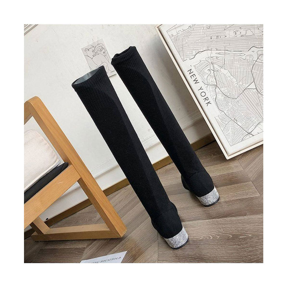 メゾンドラティール maison de LATIR ロングソックスブーツ ミュールパンプス(ブラック) ブラック