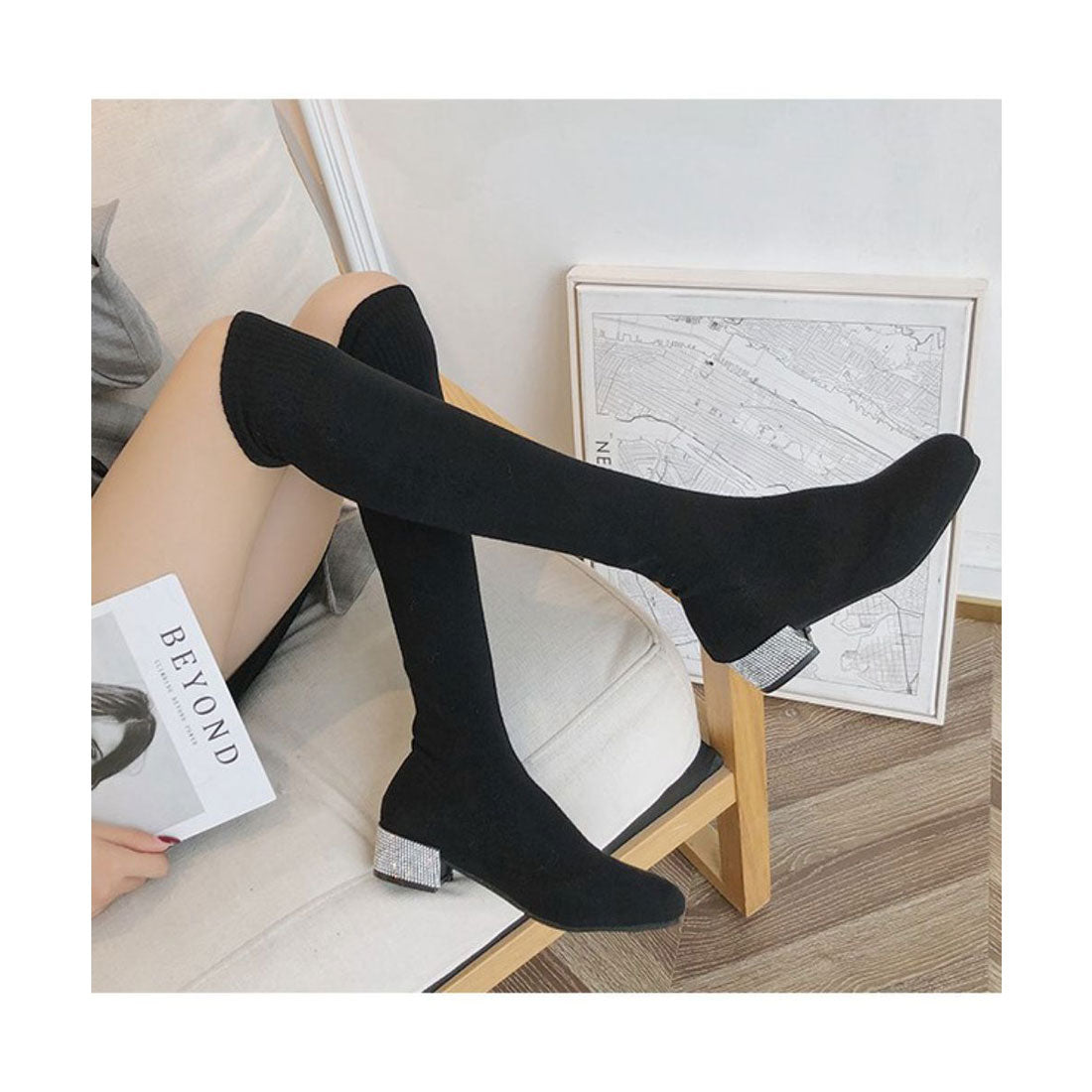 メゾンドラティール maison de LATIR ロングソックスブーツ ミュールパンプス(ブラック) ブラック