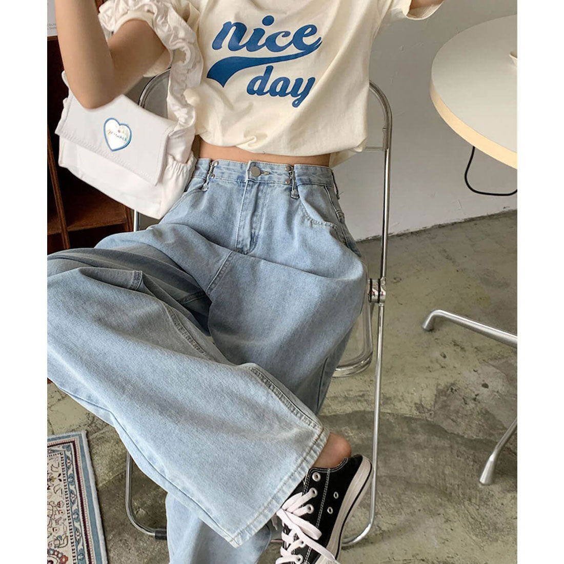 メゾンドラティール maison de LATIR ハイウエストワイドデニムパンツ 韓国