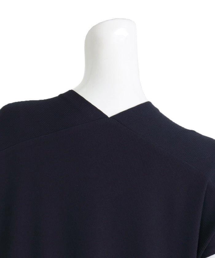 マーサ MARTHA ショートスリーブVネックフレアロングワンピース (ブラック) ブラック