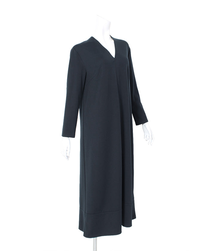 マーサ MARTHA Vネックフレアロングワンピース (ブラック) ブラック