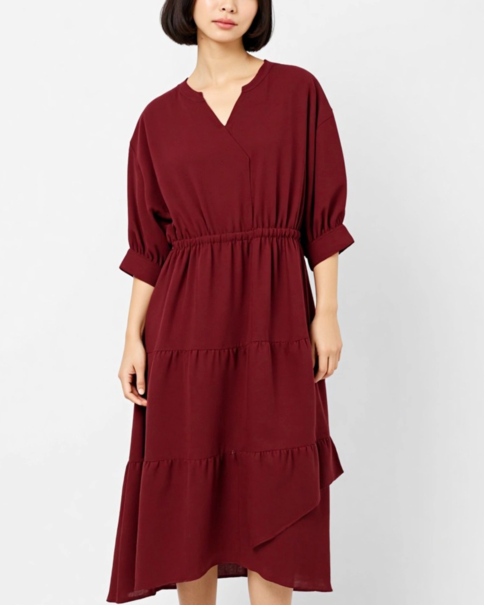 マーサ MARTHA 日本製カシュクールラップワンピース (ボルドー) ボルドー