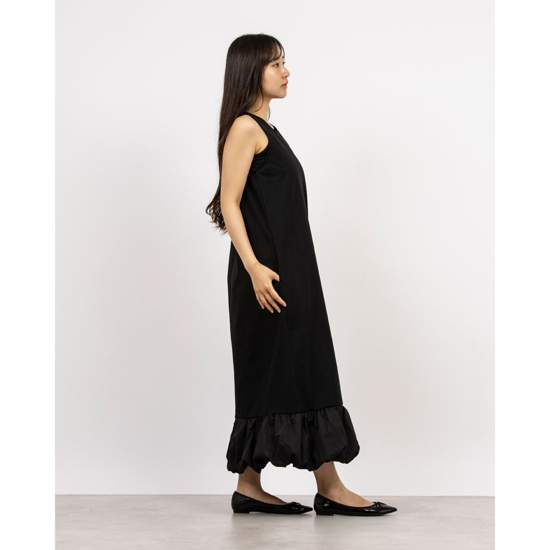 マガジンデモードシュシュ MAGASIN DE MODE Chou Chou CVC天竺×T/Nタフタ ドッキング裾バルーンワンピース XNN (ブラック) ブラック