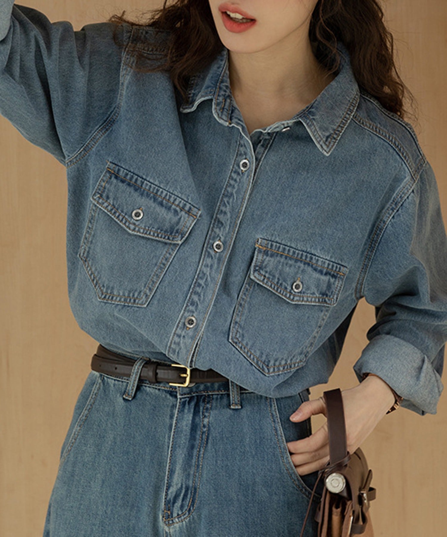 エーバイマガジンデモード A by MAGASIN DE MODE ウォッシュ加工デニムシャツ KNF (ブルー) ブルー