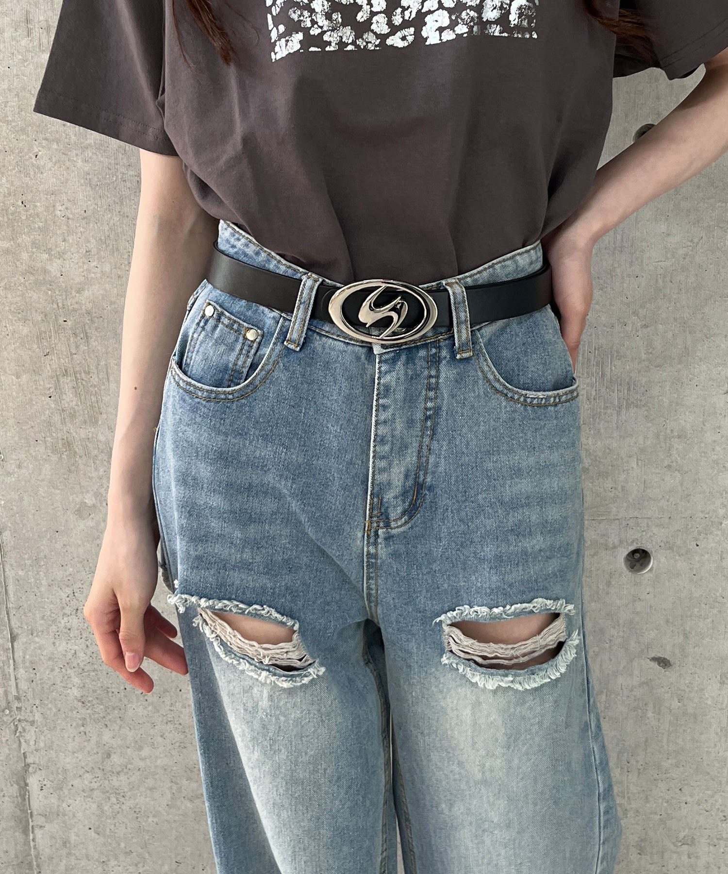 ミージェーン me Jane ロゴバックルベルト (ブラック) ブラック