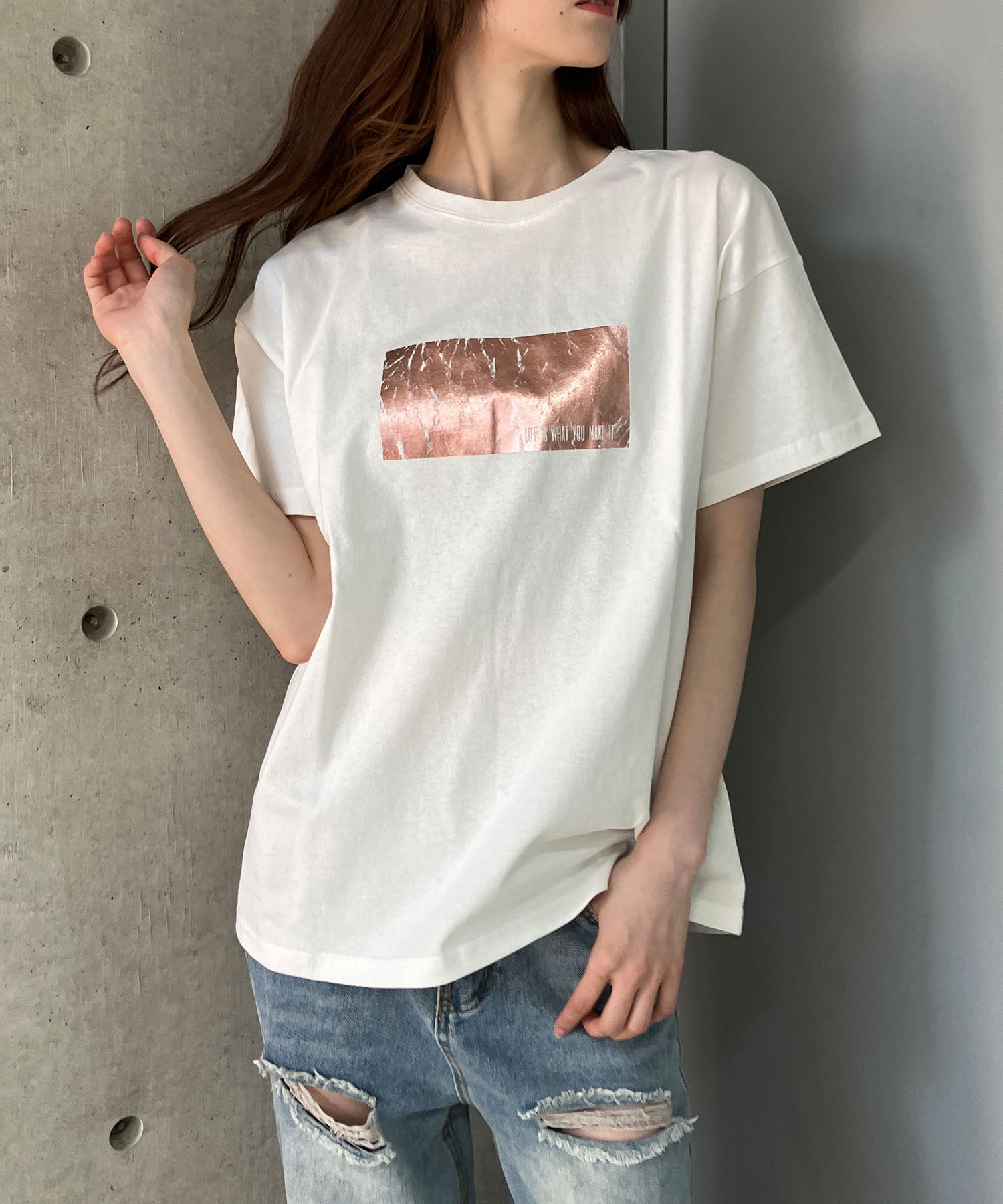 ミージェーン me Jane アニマルシルバー箔プリントTシャツ (ピンク) ピンク