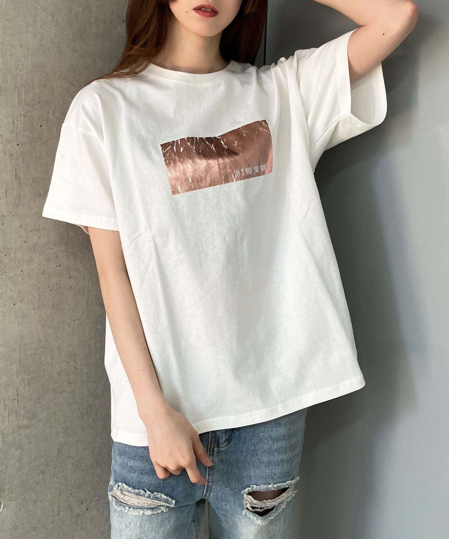 ミージェーン me Jane アニマルシルバー箔プリントTシャツ (ピンク) ピンク