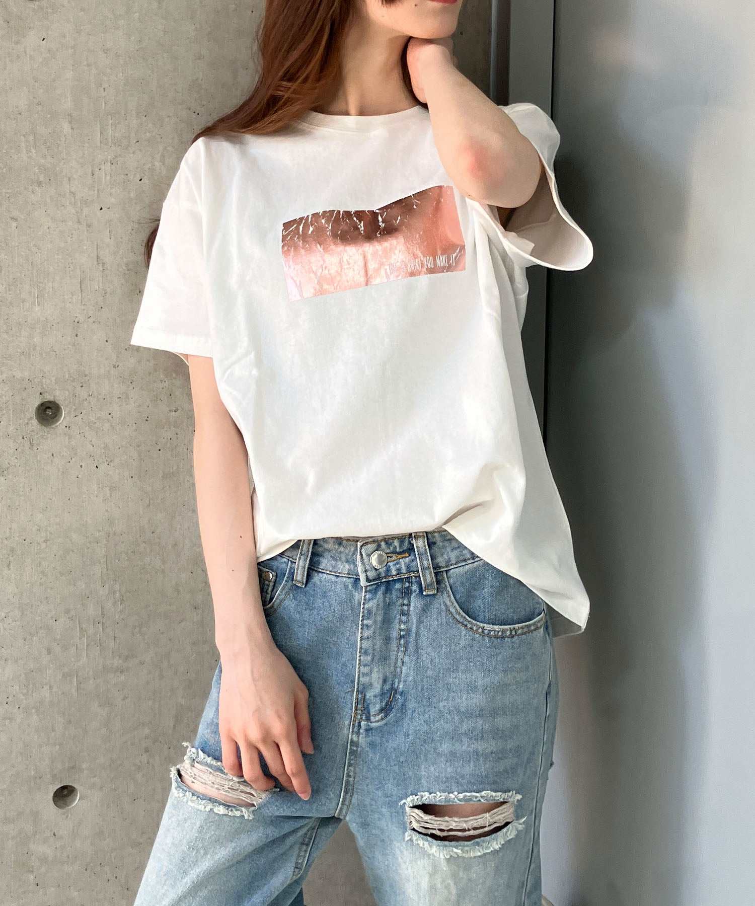ミージェーン me Jane アニマルシルバー箔プリントTシャツ (ピンク) ピンク