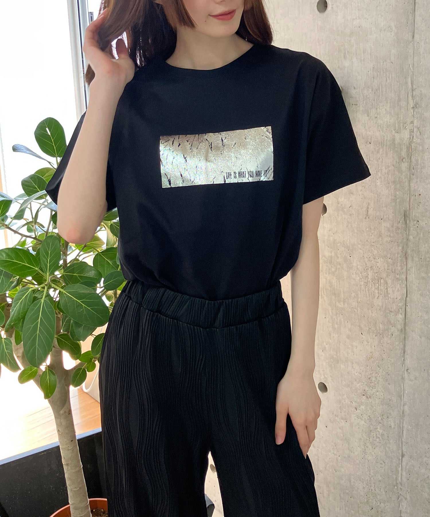 ミージェーン me Jane アニマルシルバー箔プリントTシャツ (BLK/ホワイト) BLK/ホワイト