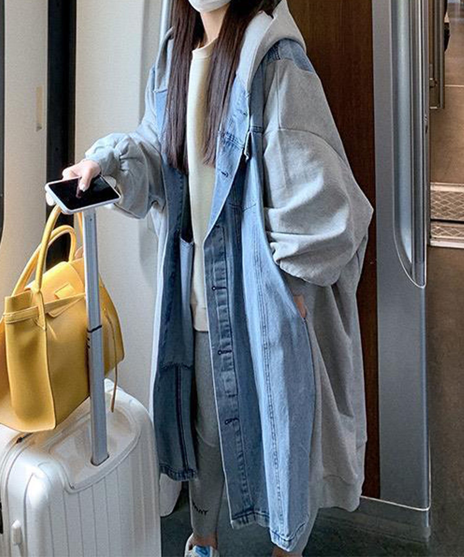 ミージェーン me Jane デニム切替オーバーサイズフードコート (グレー) グレー