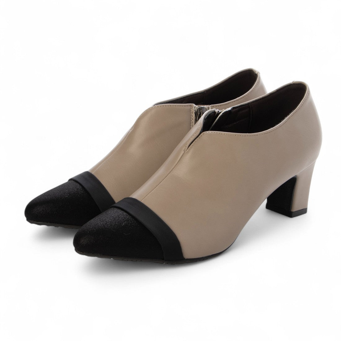 メタルルージュ Metal Rouge トゥキャップ付きコンビ素材ブーティ MR5325 (ベージュ/コンビ) ベージュ/コンビ