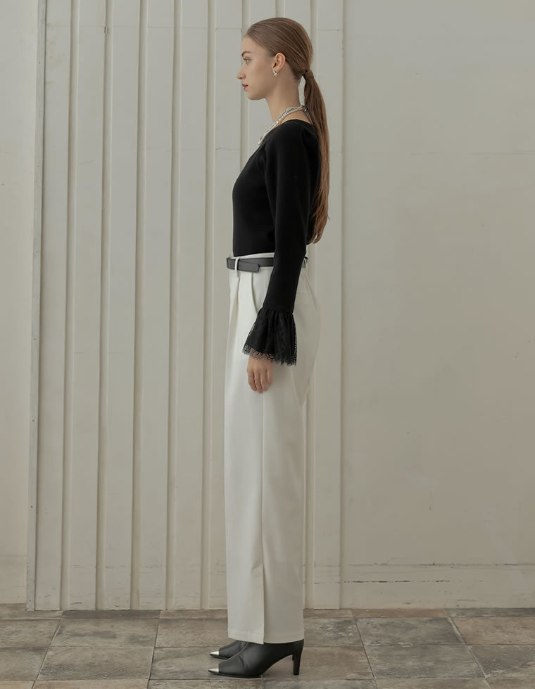 ミズム MEISM リバーレースフリルボートネックニット (ブラック) ブラック