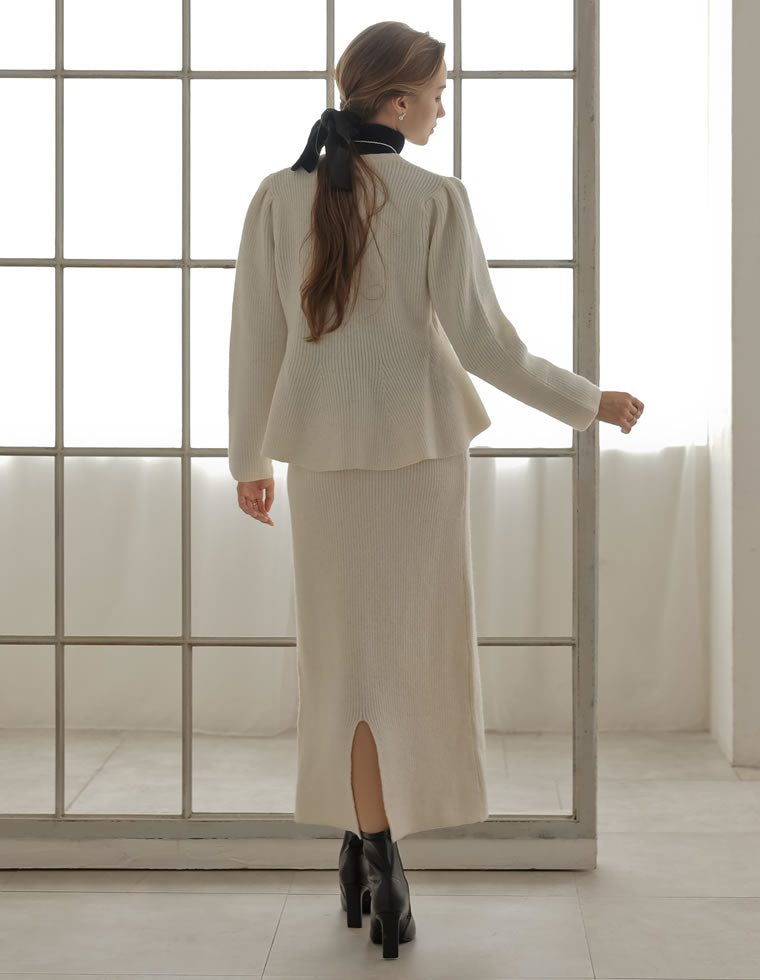 ミズム MEISM 畦編みペプラムラメニットカーディガン (ホワイト) ホワイト