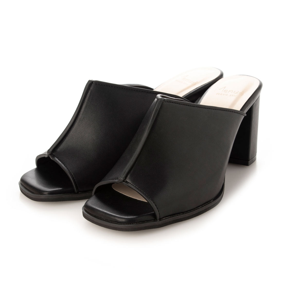 メヌエ Menue スクエアトゥセンターシーム7cmヒールミュール