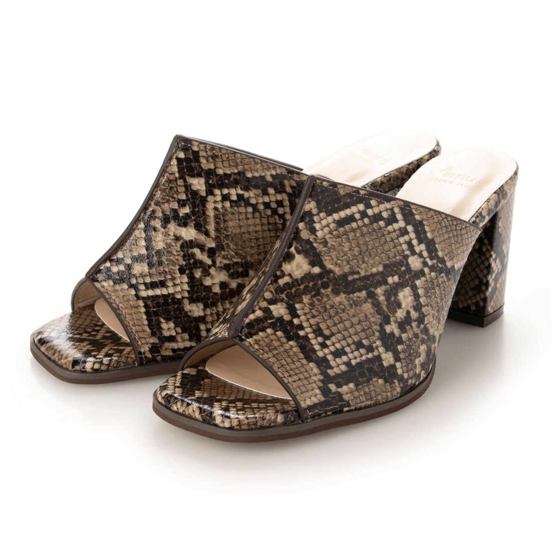 メヌエ Menue スクエアトゥセンターシーム7cmヒールミュール