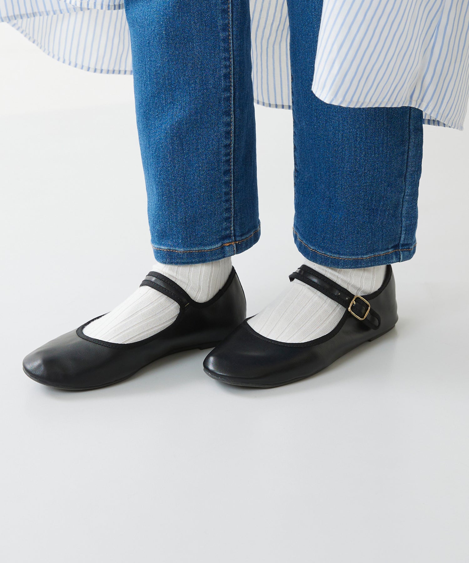 メヌエ Menue ふわカル ストラップ バレエシューズ(1020ブラックpu) 1020ブラックpu