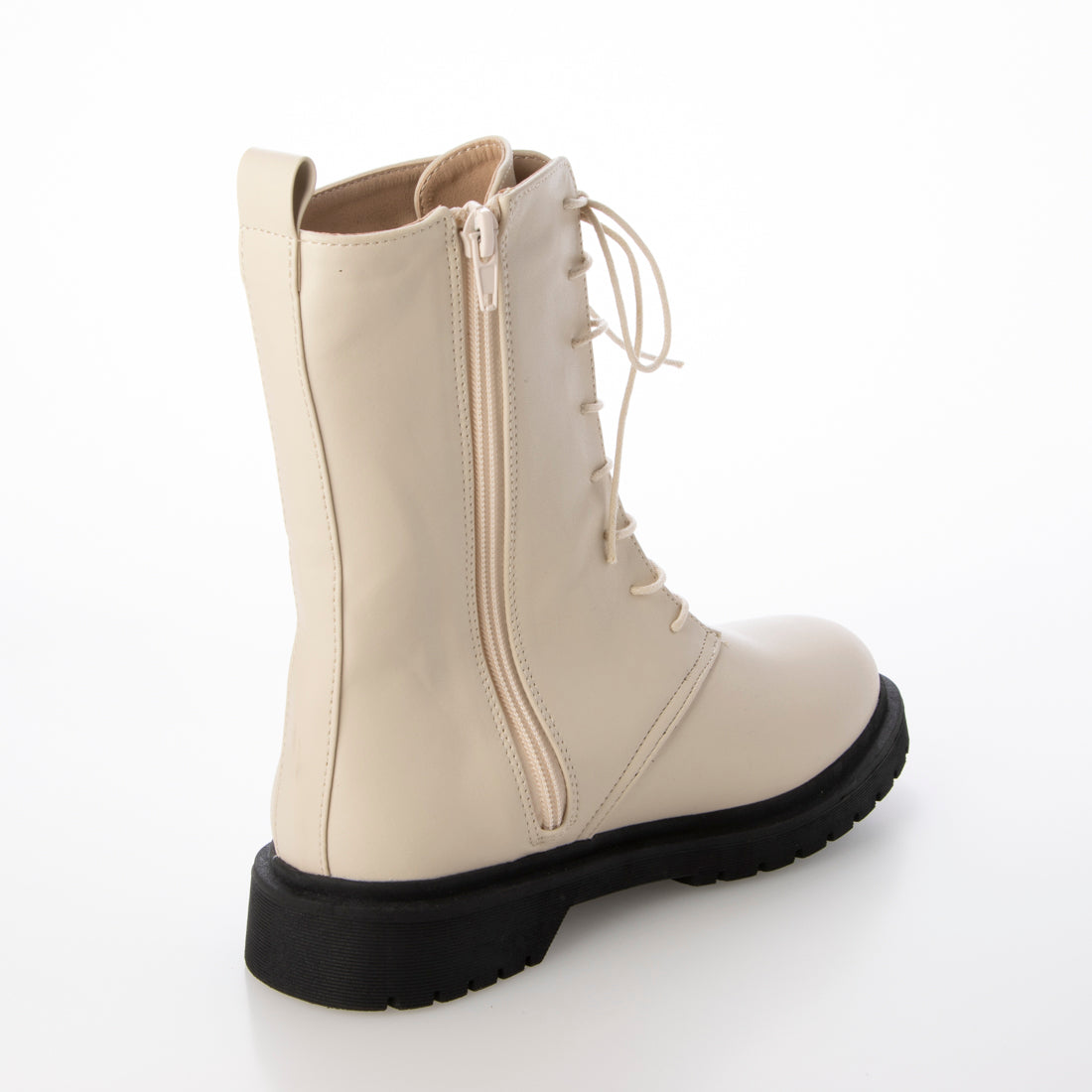 メヌエ Menue レースアップ トラックソールミドルブーツ (1001アイボリーPU) 1001アイボリーPU