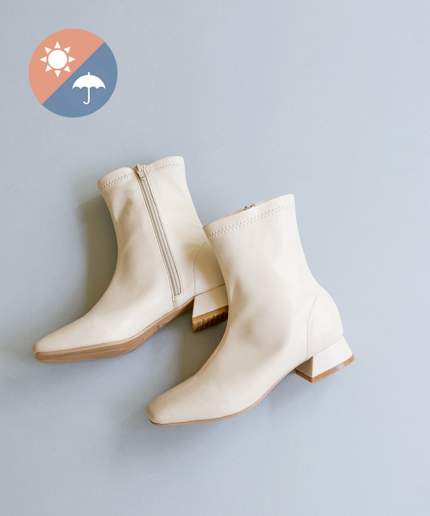 メヌエ Menue スクエアトゥ 滑りにくい オールウェザーブーツ (1001アイボリーPU) 1001アイボリーPU