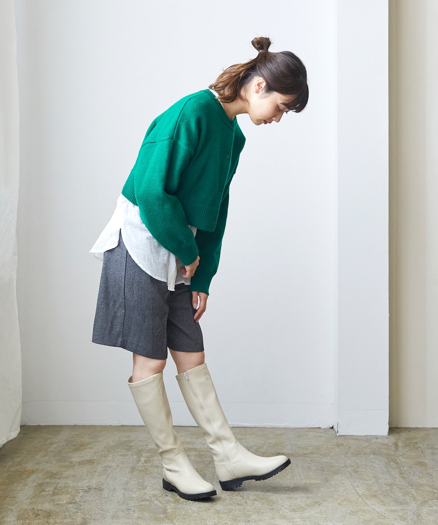 メヌエ Menue ボリュームヒールロングブーツ (1001アイボリーPU) 1001アイボリーPU