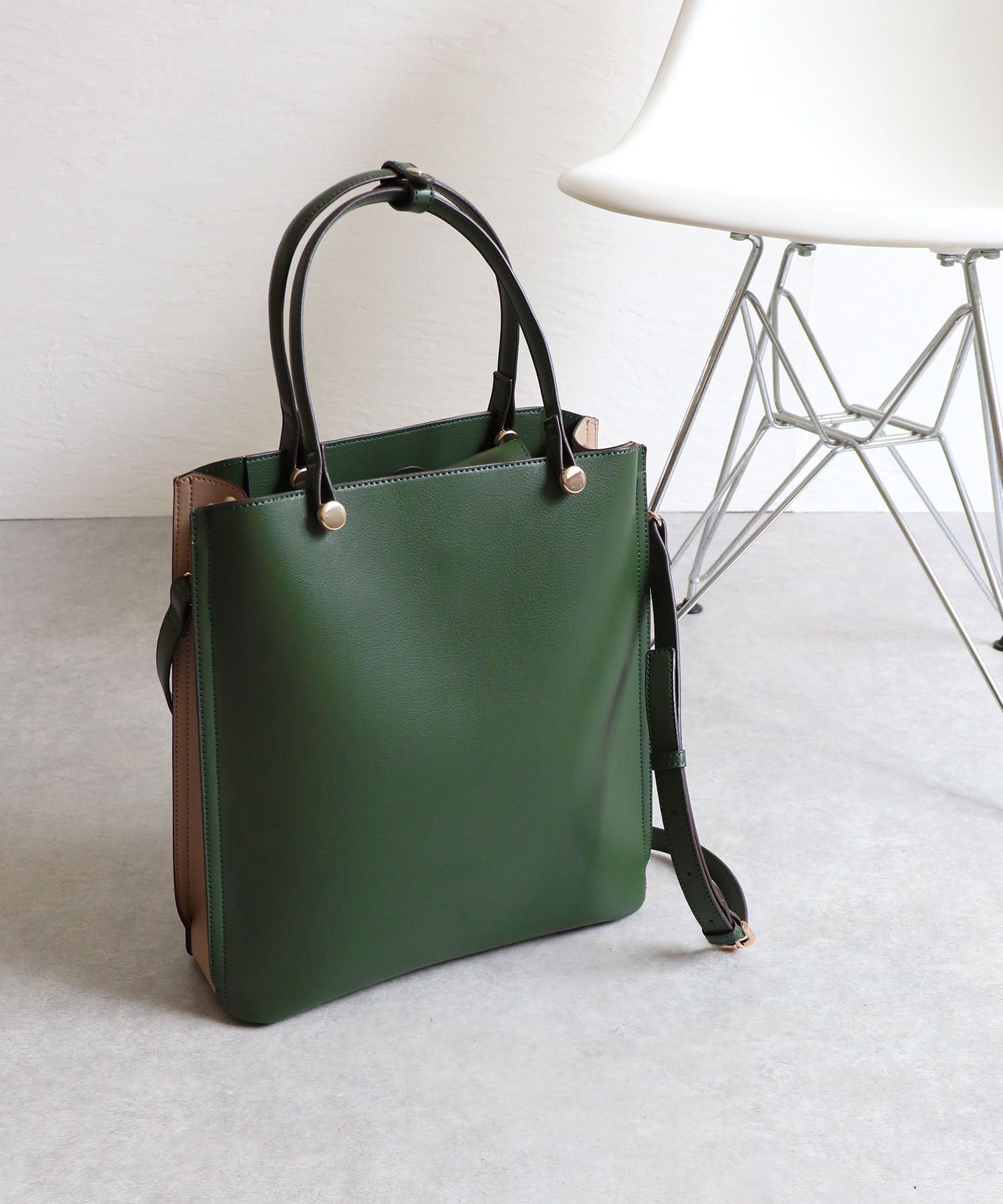 ミアン MIAN 【お仕事/シーズンレス/2way】CLIVIA / 縦型A4トートバッグ,グリーン