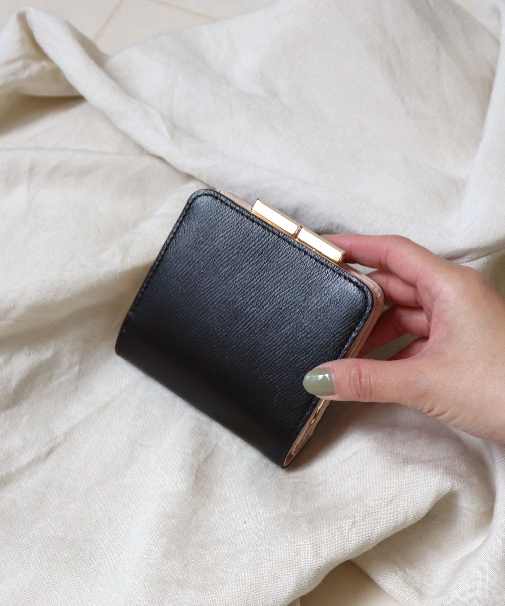 ミアン MIAN 【本革/コンパクト/がまぐち】KERRIA / 国産牛革 がま口二つ折り財布 (ブラック) ブラック