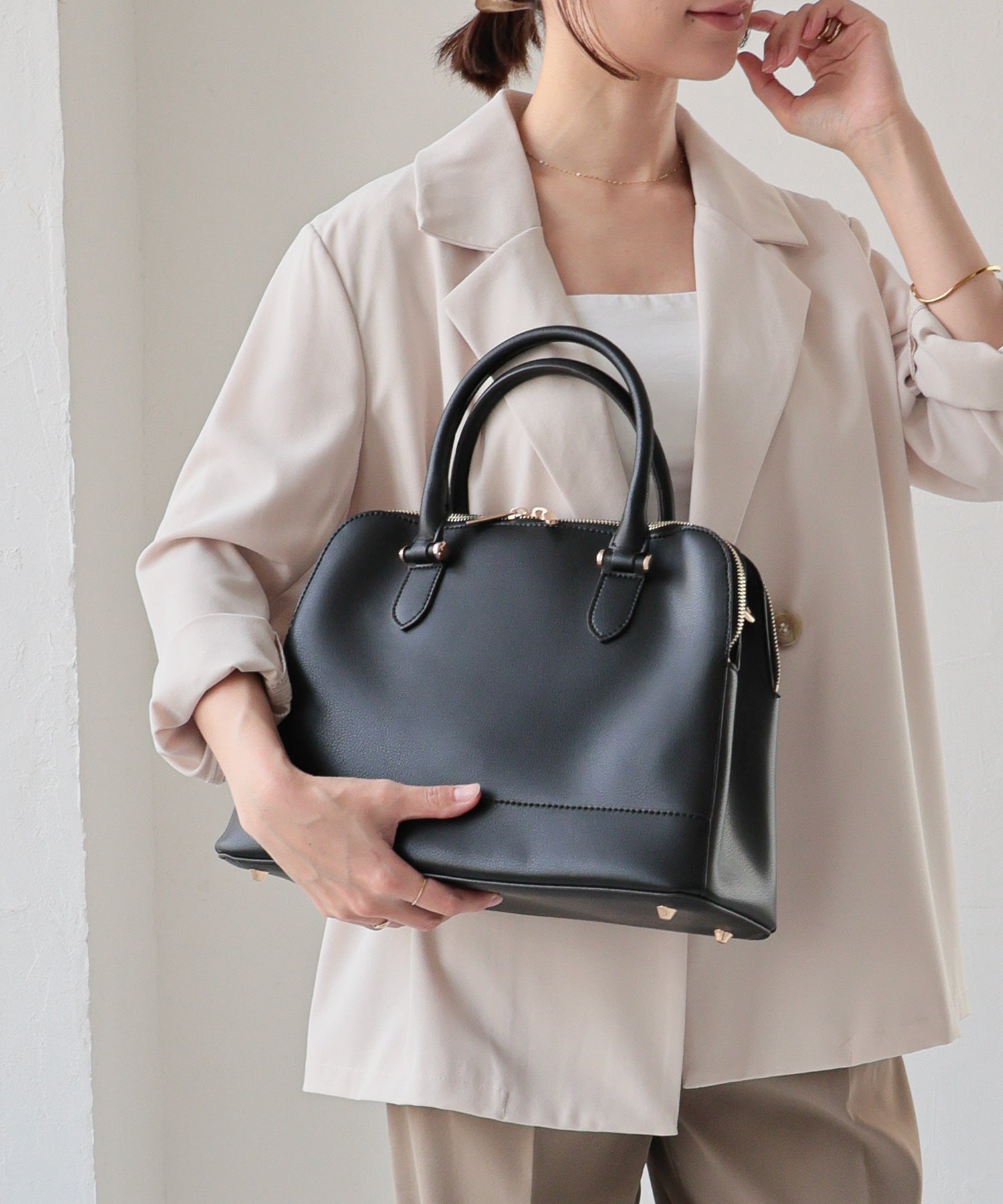 ミアン MIAN 【お仕事/シーズンレス】ダブルジップトートバッグ (ブラック) ブラック