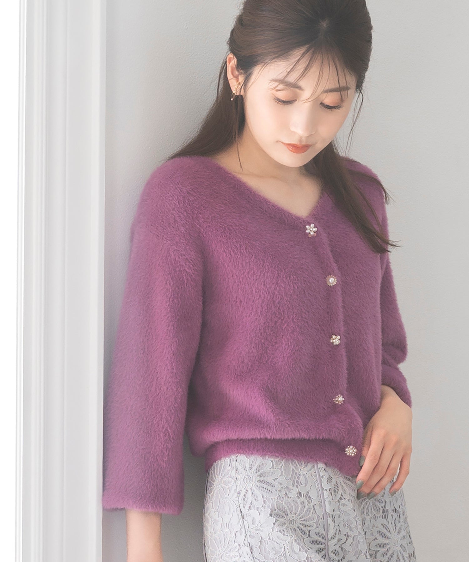 ミッシュマッシュ MISCH MASCH シャギービジューカーディガン/MM338401 (WHITE) WHITE