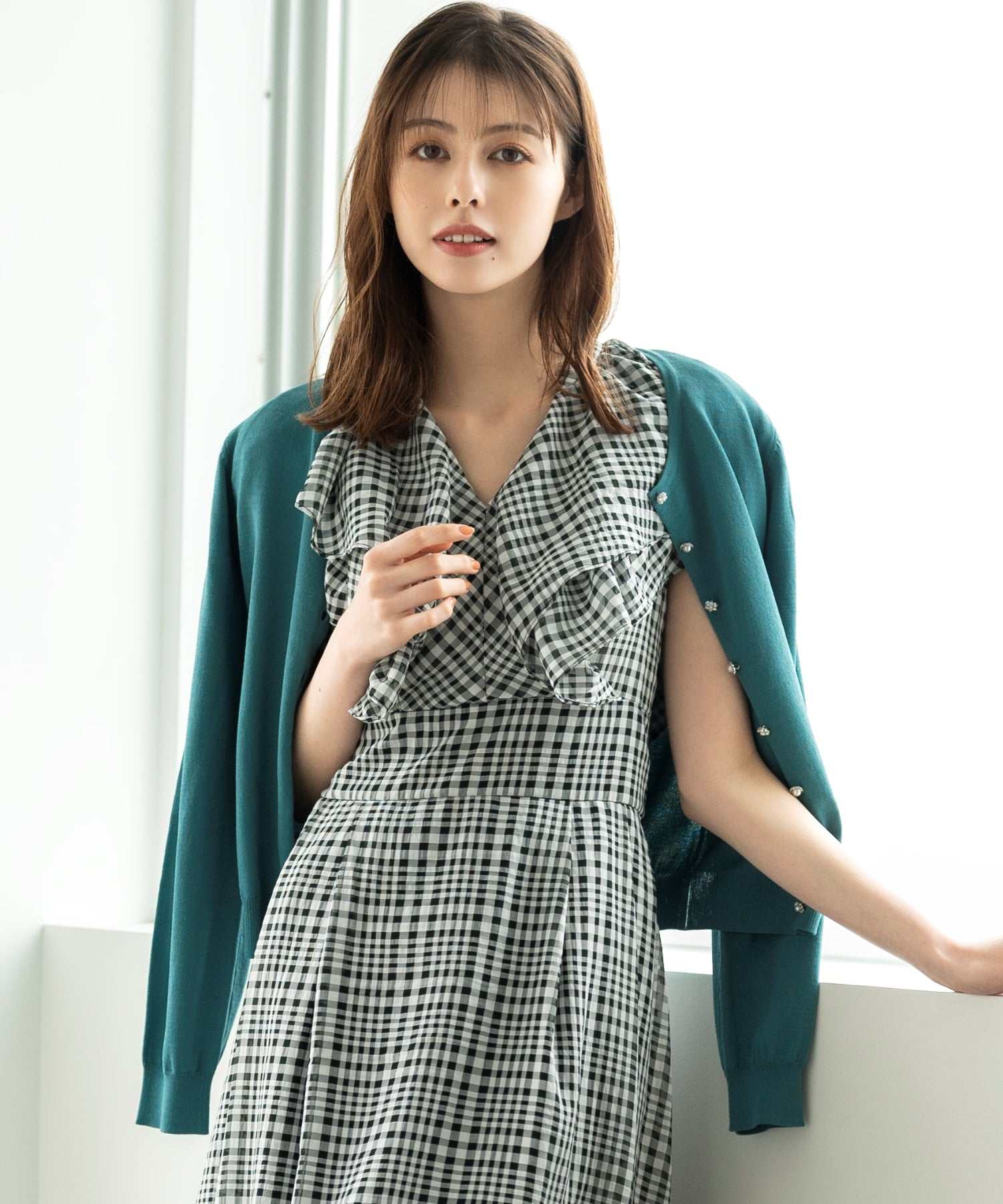 ミッシュマッシュ MISCH MASCH カーディガンランキング1位!【接触冷感】【UV機能】【2024春夏新作】ベーシックビジュー釦カーディガン/MM428406 (GREEN) GREEN