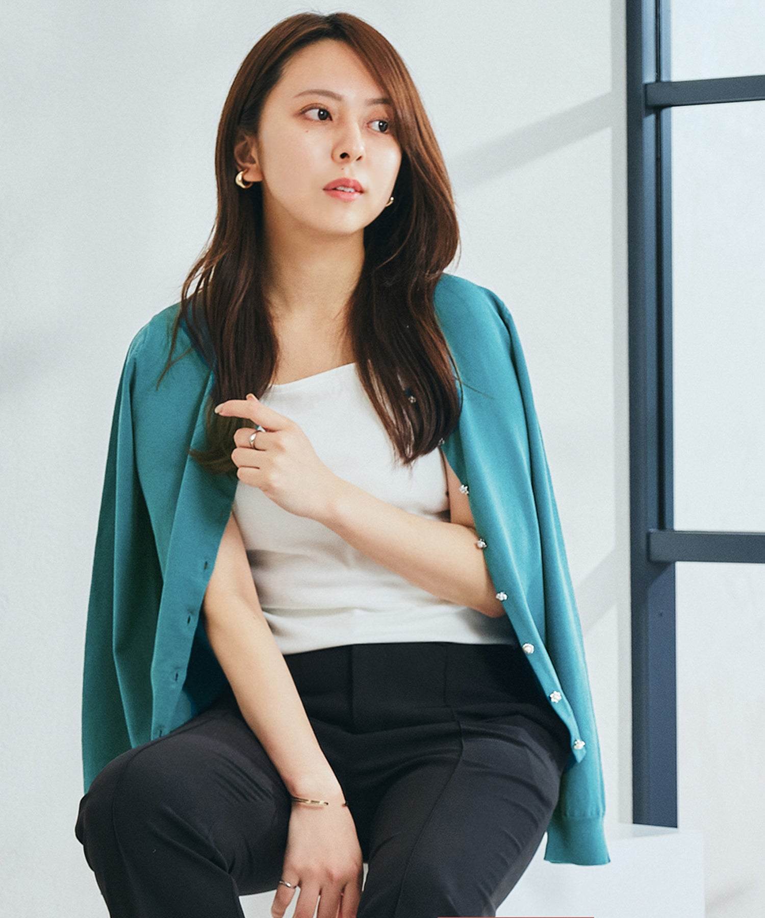 ミッシュマッシュ MISCH MASCH カーディガンランキング1位!【接触冷感】【UV機能】【2024春夏新作】ベーシックビジュー釦カーディガン/MM428406 (GREEN) GREEN