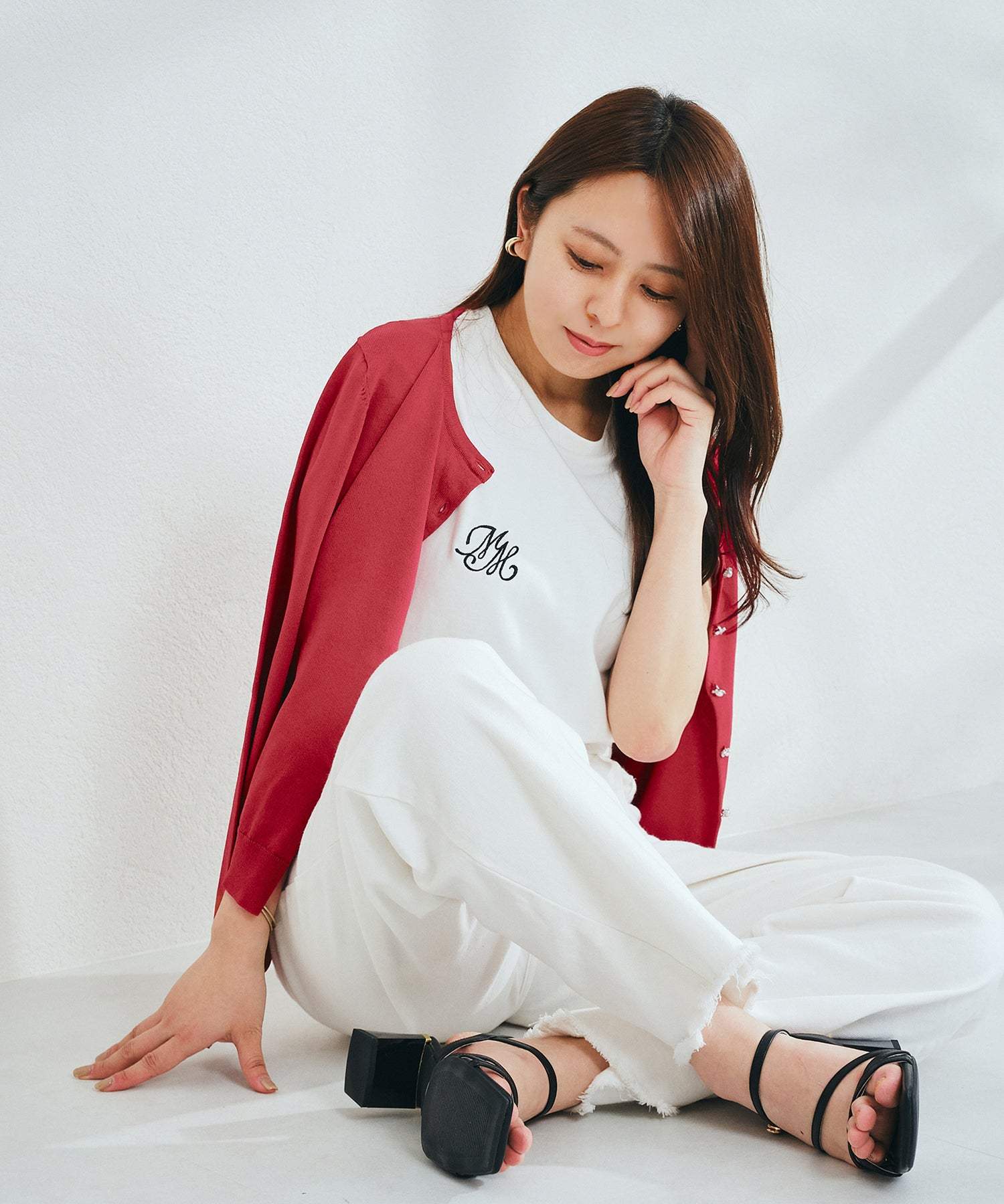 ミッシュマッシュ MISCH MASCH カーディガンランキング1位!【接触冷感】【UV機能】【2024春夏新作】ベーシックビジュー釦カーディガン/MM428406 (GREEN) GREEN