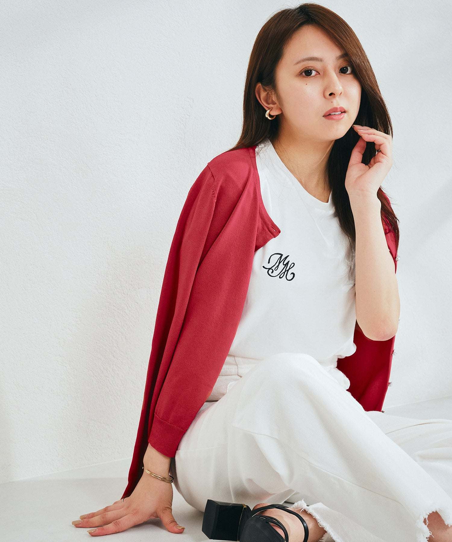 ミッシュマッシュ MISCH MASCH カーディガンランキング1位!【接触冷感】【UV機能】【2024春夏新作】ベーシックビジュー釦カーディガン/MM428406 (GREEN) GREEN