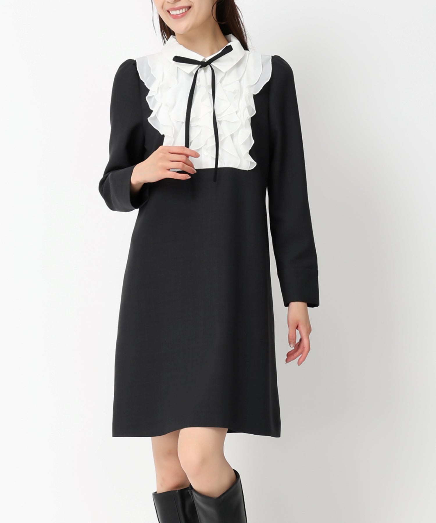 ミッシュマッシュ MISCH MASCH 【2024秋冬新作】フリルブラウスミニワンピース/MM447404 (BLACK) BLACK