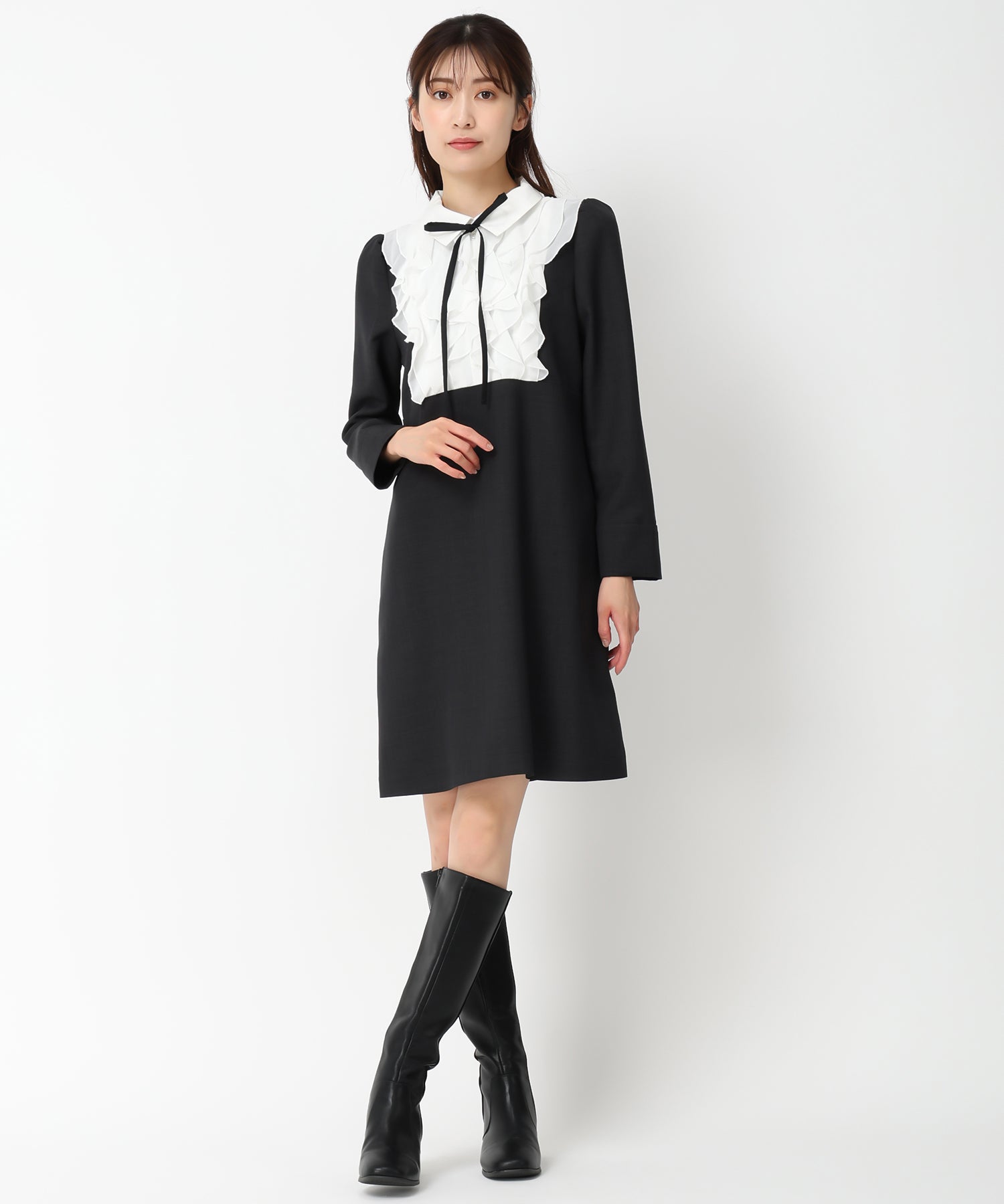 ミッシュマッシュ MISCH MASCH 【2024秋冬新作】フリルブラウスミニワンピース/MM447404 (BLACK) BLACK