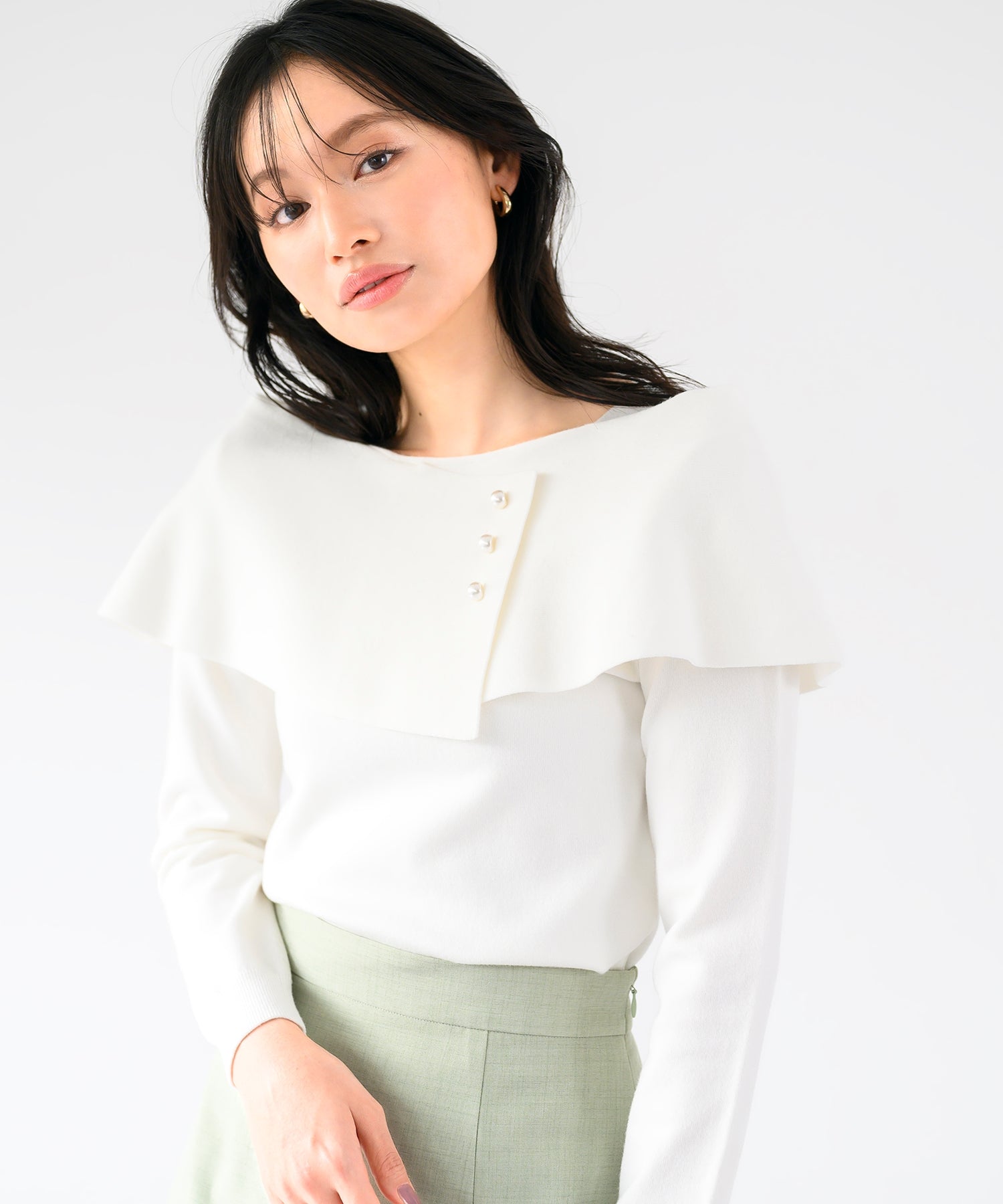 ミッシュマッシュ MISCH MASCH 2025春夏新作不對稱斗篷珍珠針織/MM518302