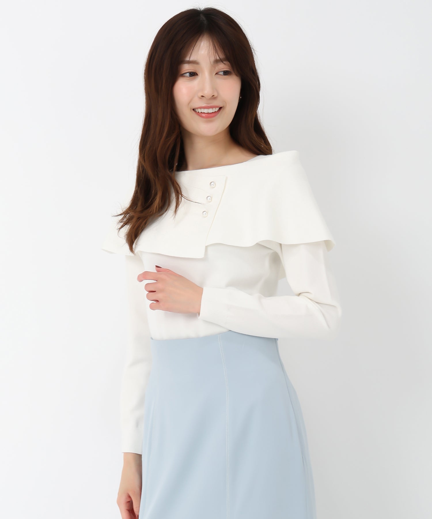 ミッシュマッシュ MISCH MASCH 2025春夏新作不對稱斗篷珍珠針織/MM518302