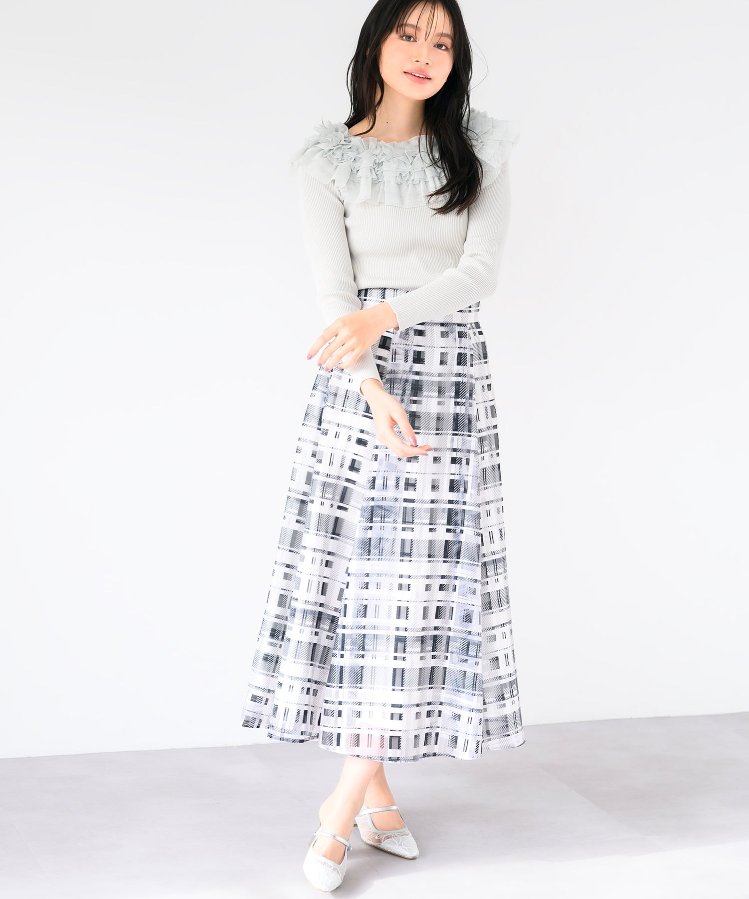 ミッシュマッシュ MISCH MASCH 2025春夏新作 シアーチェックフレアスカート/MM517217
