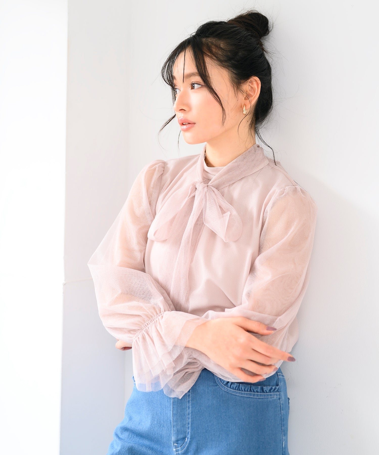 ミッシュマッシュ MISCH MASCH 2025春夏新作 チュールボウタイブラウス/MM518104