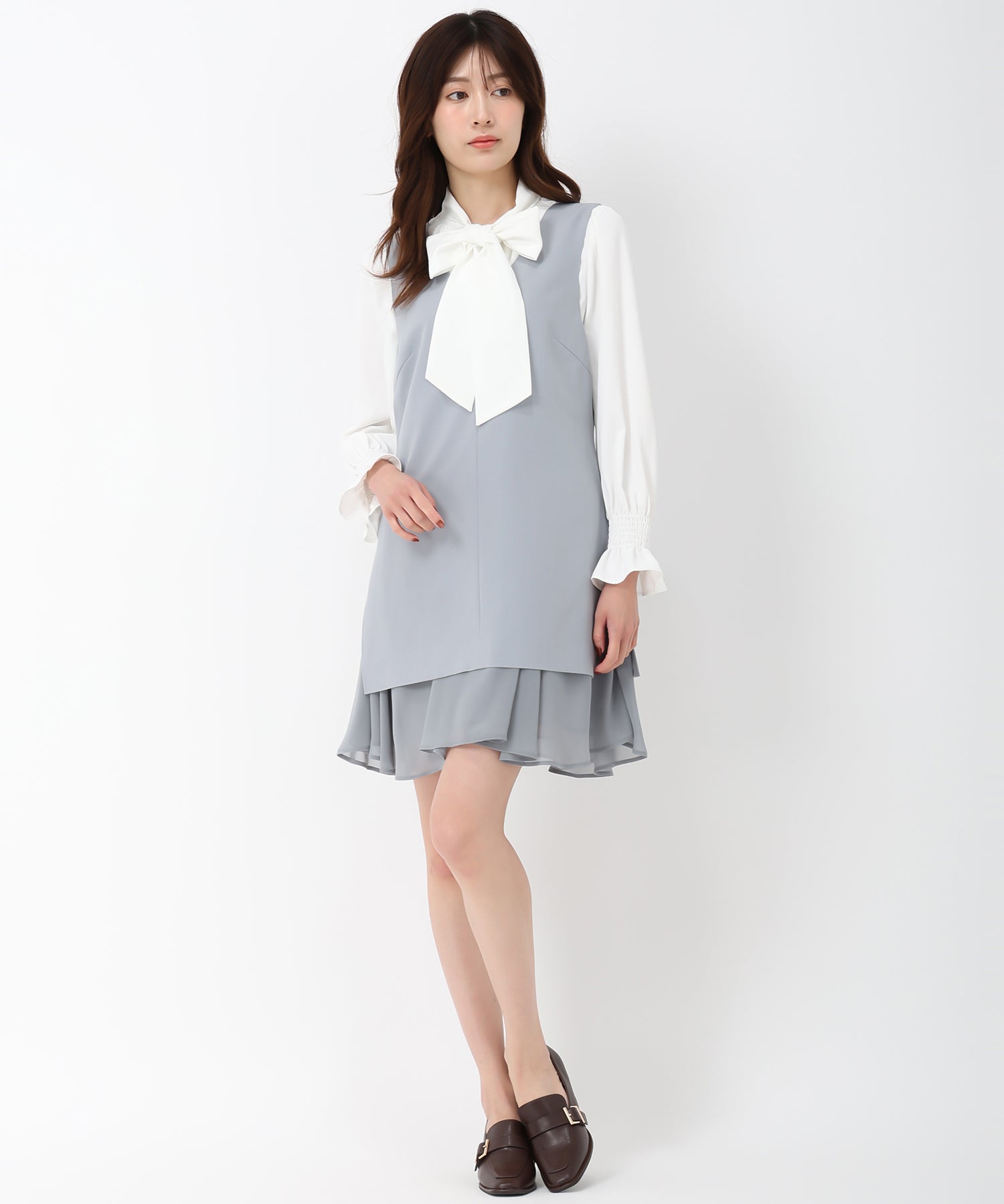 ミッシュマッシュ MISCH MASCH 2025春夏新作 裾雪紡蕾絲迷你連身裙/MM517409