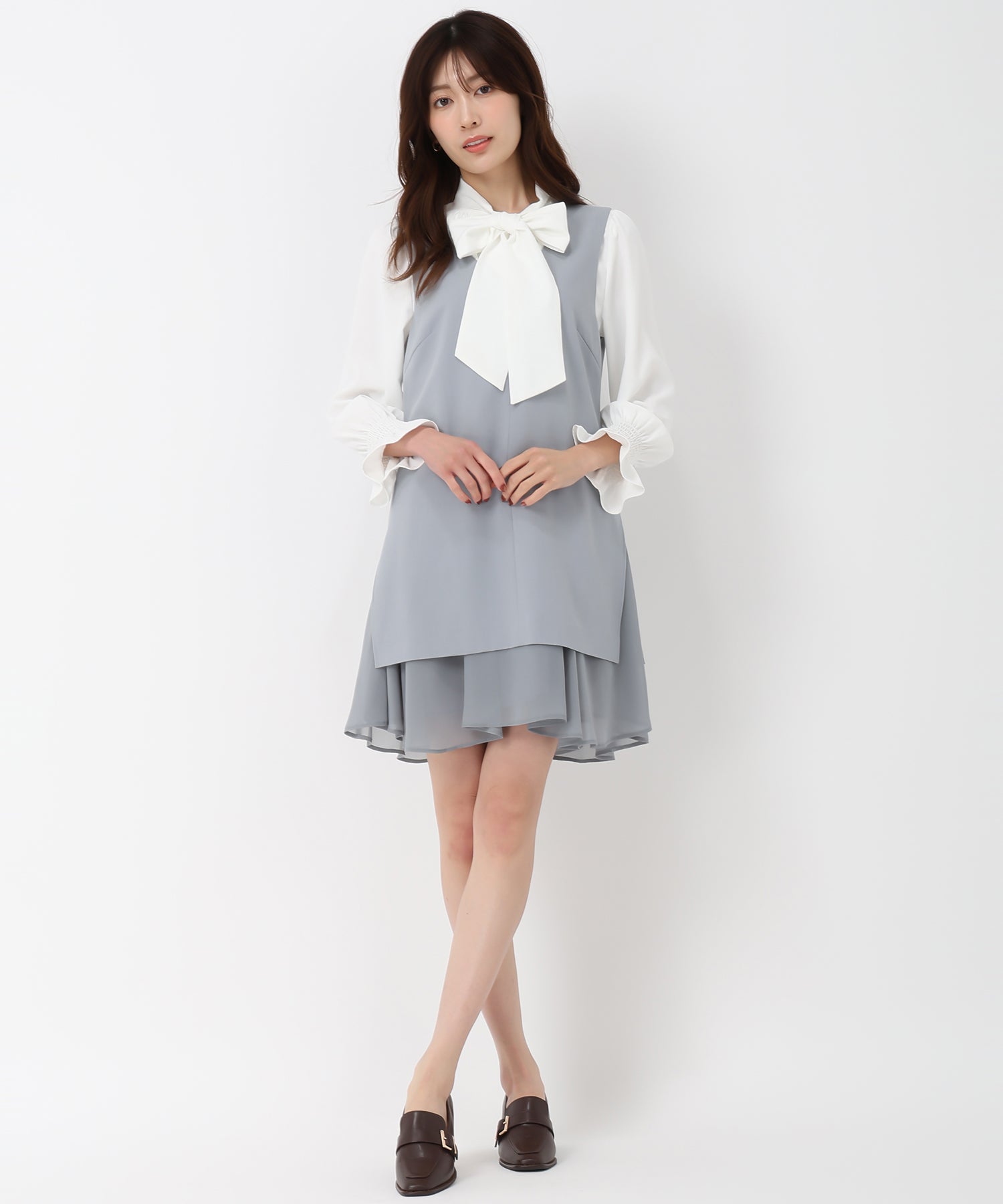 ミッシュマッシュ MISCH MASCH 2025春夏新作 裾雪紡蕾絲迷你連身裙/MM517409