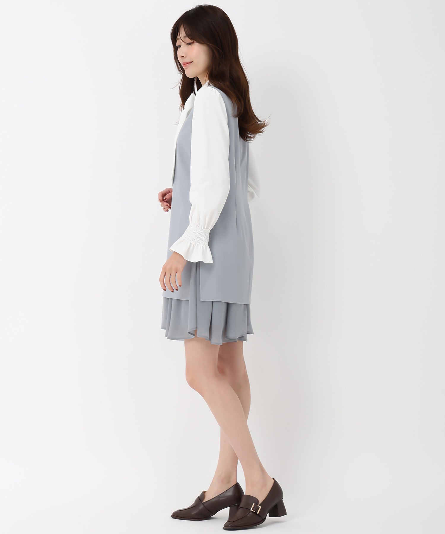 ミッシュマッシュ MISCH MASCH 2025春夏新作 裾雪紡蕾絲迷你連身裙/MM517409