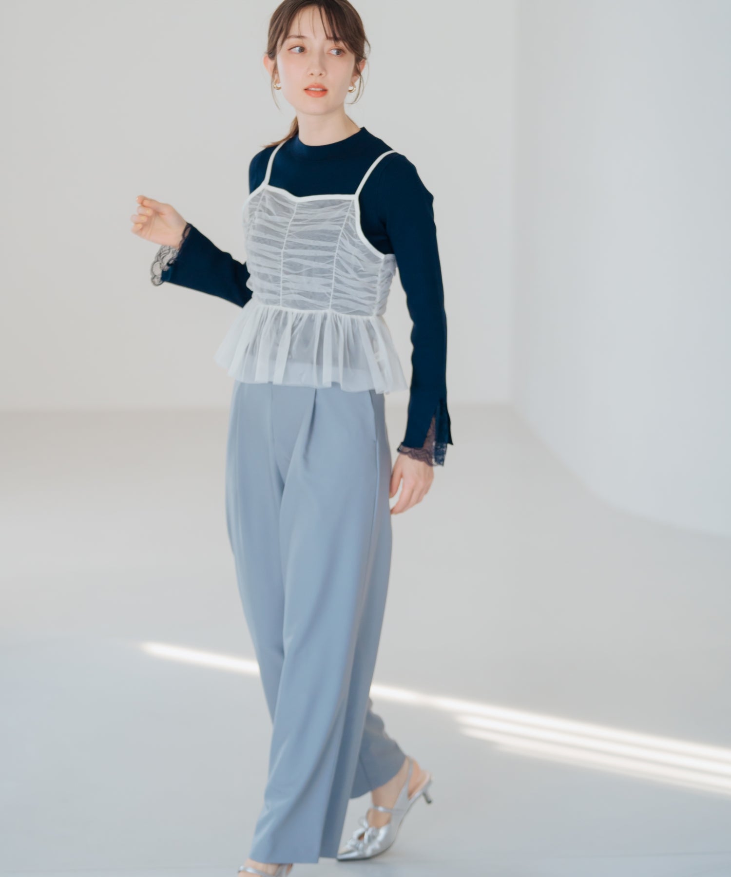 ミッシュマッシュ MISCH MASCH 2025春夏新作 チュールサスペンダーワイドパンツ/MM517304 (BLUE) BLUE