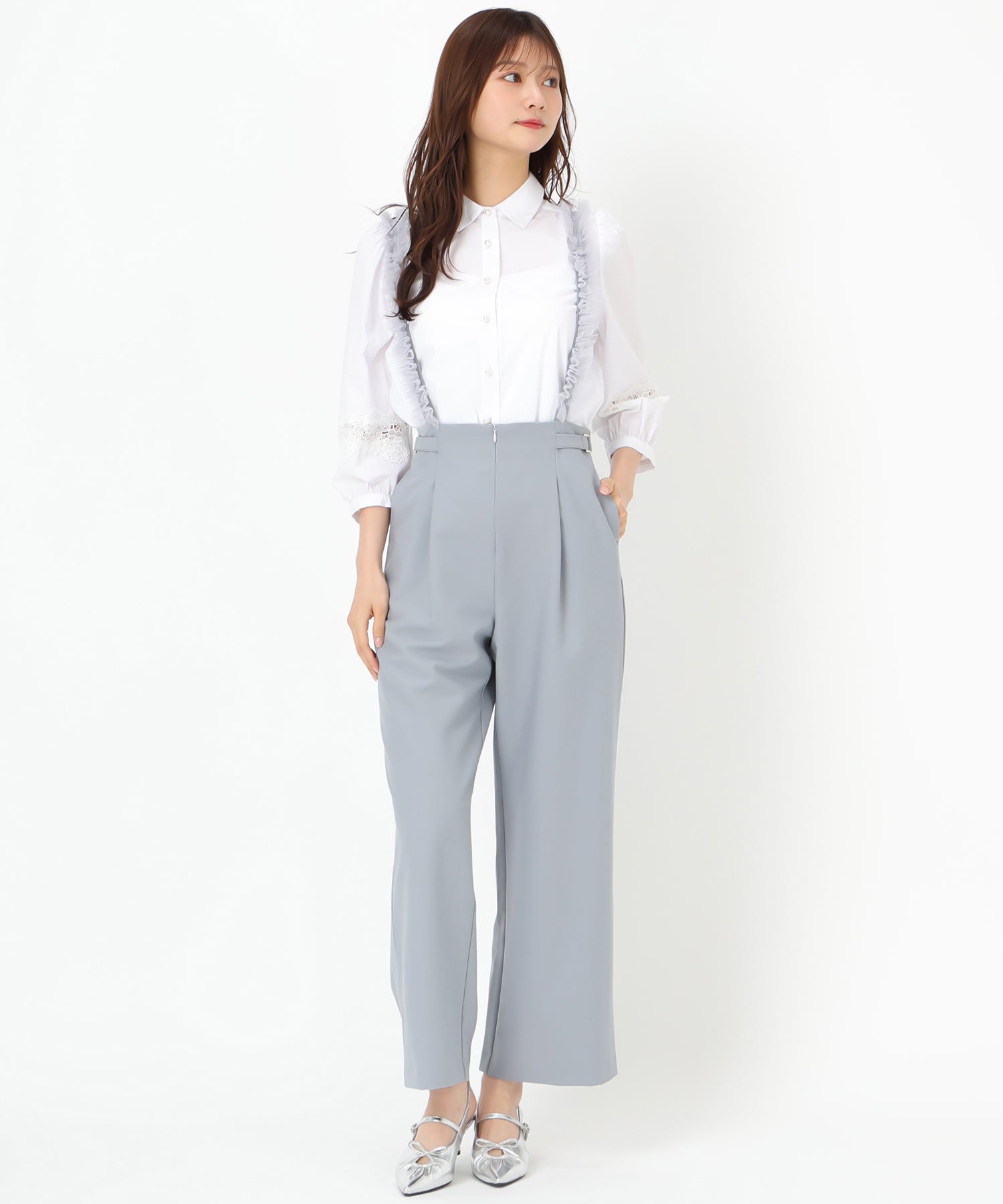 ミッシュマッシュ MISCH MASCH 2025春夏新作 チュールサスペンダーワイドパンツ/MM517304 (BLUE) BLUE