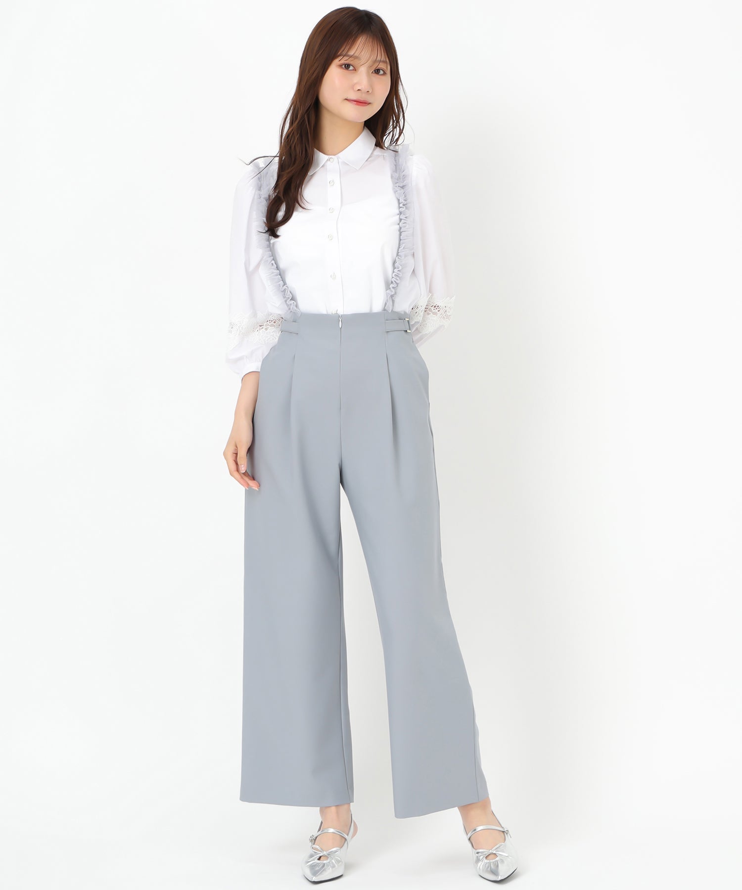 ミッシュマッシュ MISCH MASCH 2025春夏新作 チュールサスペンダーワイドパンツ/MM517304 (BLUE) BLUE