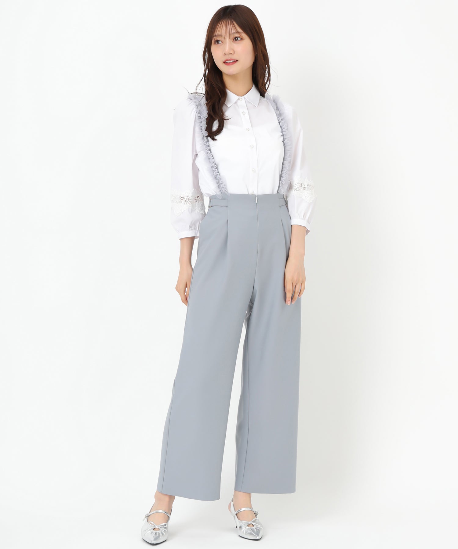 ミッシュマッシュ MISCH MASCH 2025春夏新作 チュールサスペンダーワイドパンツ/MM517304 (BLUE) BLUE