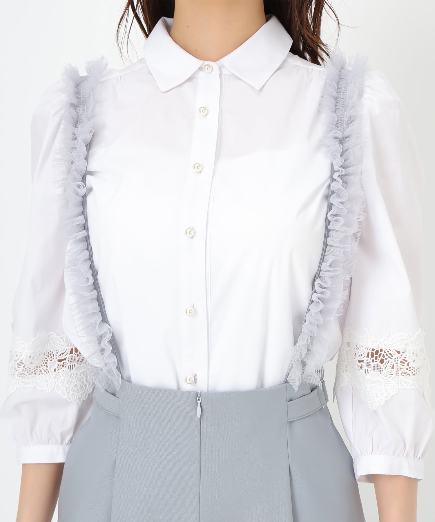 ミッシュマッシュ MISCH MASCH 2025春夏新作 チュールサスペンダーワイドパンツ/MM517304 (BLUE) BLUE