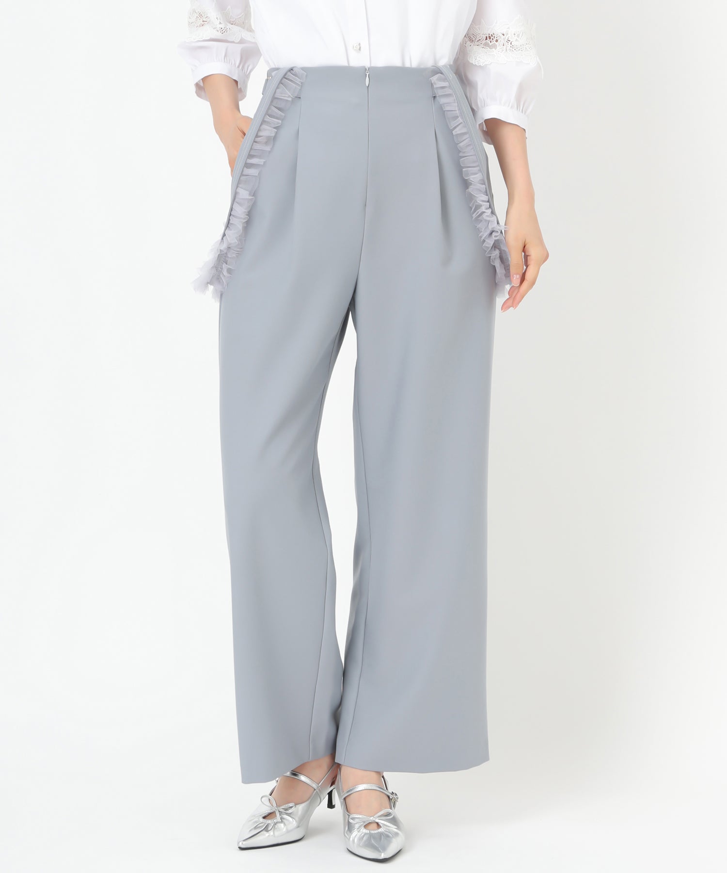 ミッシュマッシュ MISCH MASCH 2025春夏新作 チュールサスペンダーワイドパンツ/MM517304 (BLUE) BLUE