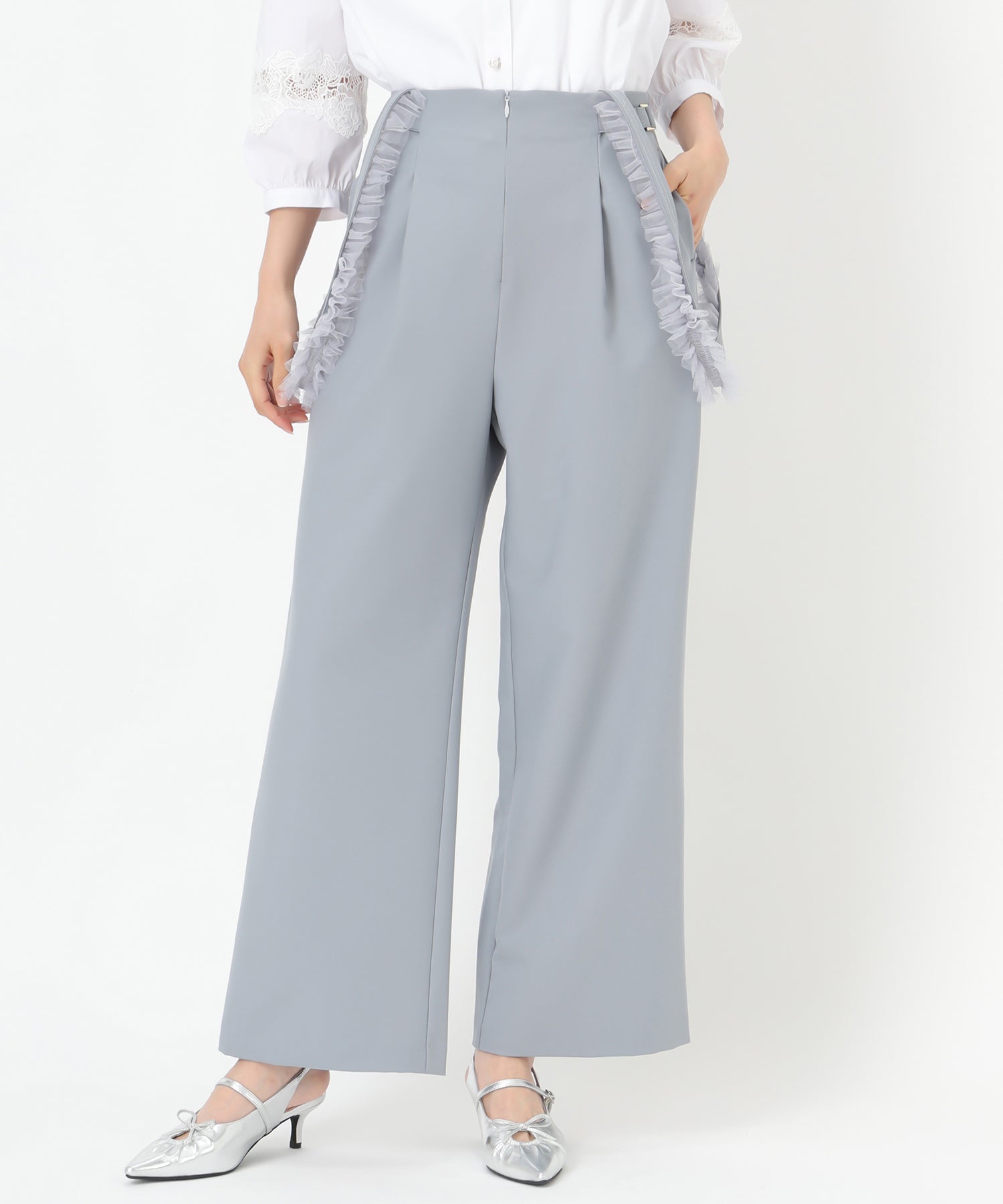 ミッシュマッシュ MISCH MASCH 2025春夏新作 チュールサスペンダーワイドパンツ/MM517304 (BLUE) BLUE