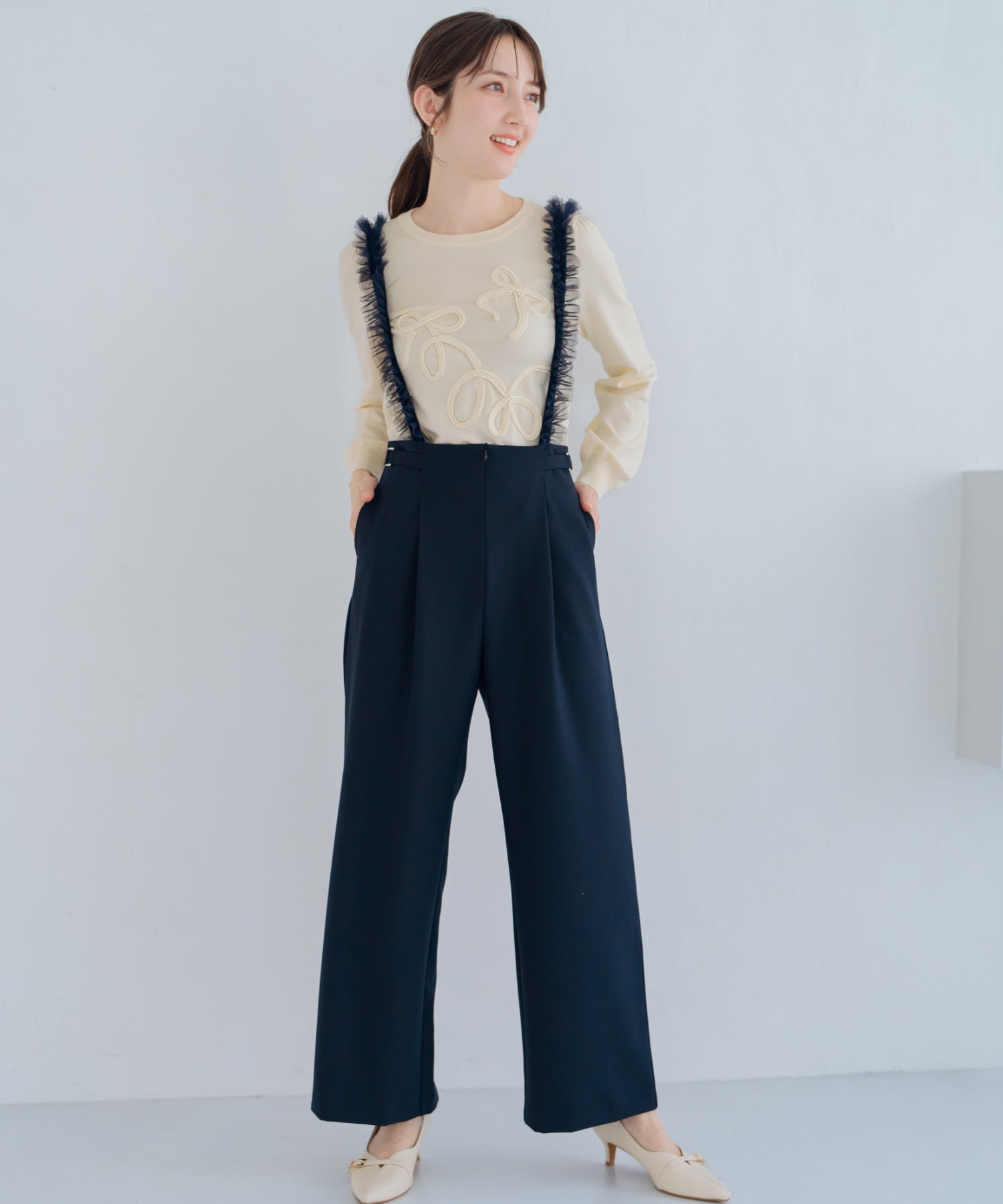 ミッシュマッシュ MISCH MASCH 2025春夏新作 チュールサスペンダーワイドパンツ/MM517304 (NAVY) NAVY