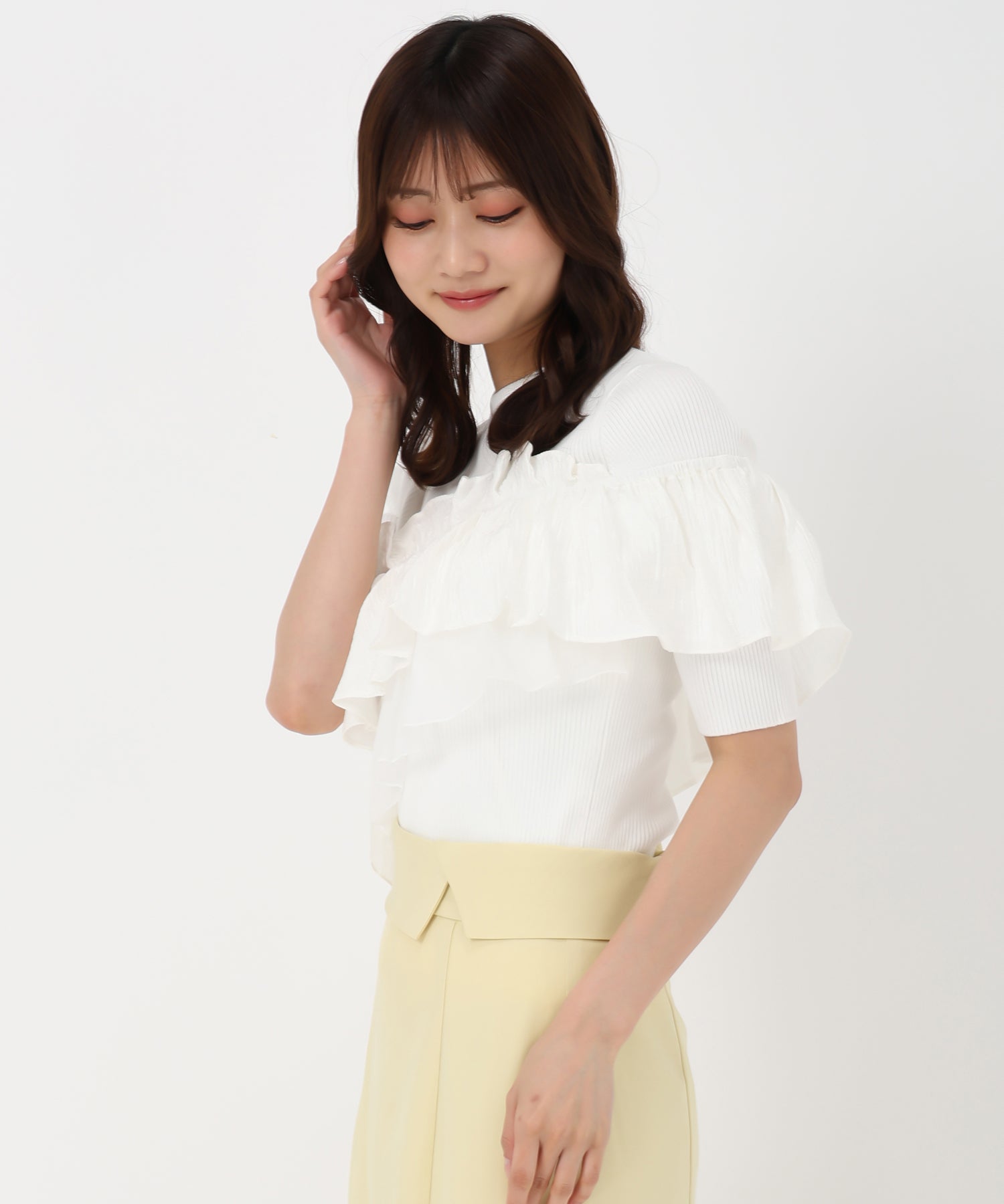 ミッシュマッシュ MISCH MASCH 2025春夏新作 アシンメトリー2wayフリルニット/MM528303 (WHITE) WHITE