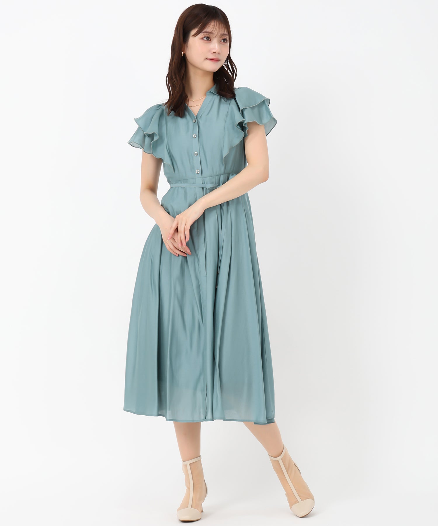 ミッシュマッシュ MISCH MASCH 2025SS ダブルフリルシャツワンピース/MM527406 (GREEN) GREEN